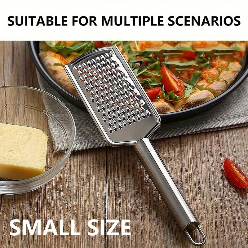 Set of 3 stainless steel kitchen utensils: peeler, grater and can opener, versatile for fruits, vegetables and potatoes.
