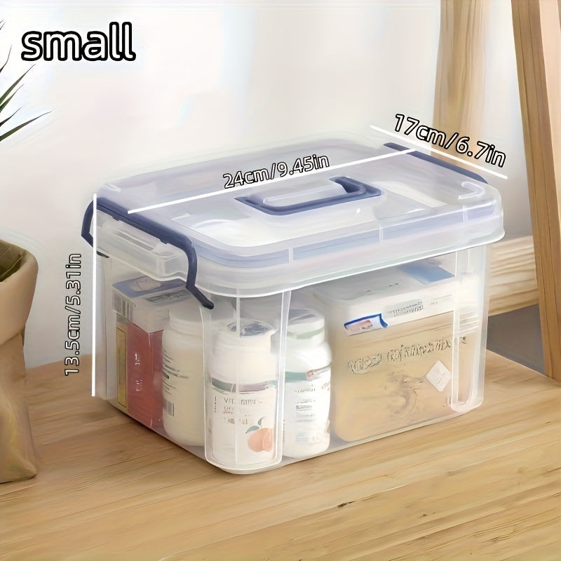 Boîte de rangement multifonctionnelle en plastique avec fermeture à clip, étanche et empilable, idéale pour médicaments, accessoires et organisation domestique.
