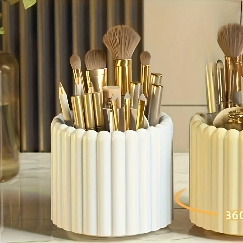 Organiseur de maquillage rotatif 360° Sans montage, rotation fluide, gain de place, compatible pinceaux, rouges à lèvres et outils beauté, idéal maison, salon ou voyage.