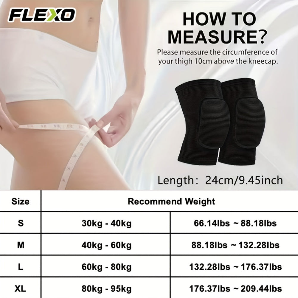 2 manchons genou FLEXO, légers et respirants, coussinet doux 15 mm, maintien confortable pour volleyball, gym, yoga, danse et fitness.