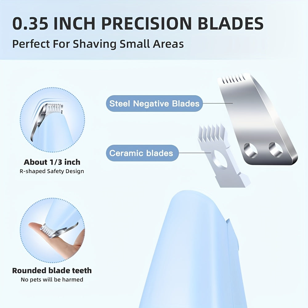 Tondeuse sans fil pour chiens et chats, faible bruit. Utilisation sèche/humide, idéale pour petites races, coupe sans douleur des pattes et du visage.