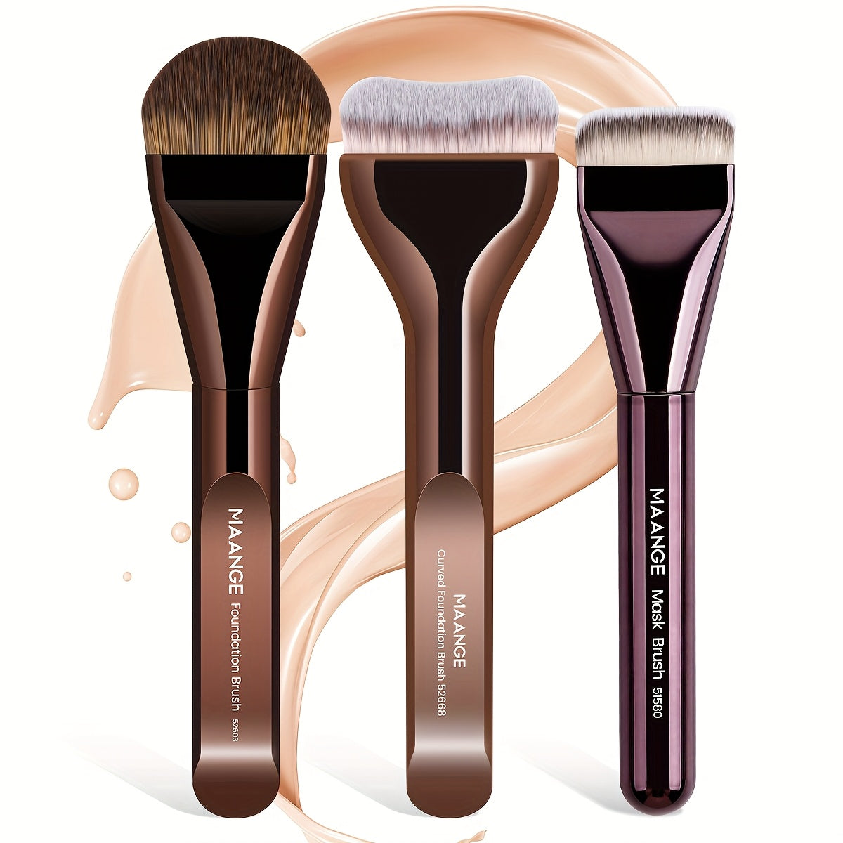 MAANGE 3-piece set: aluminum makeup brushes, Kabuki foundation brush, soft and thick bristles, beginners, portable and easy to use.
