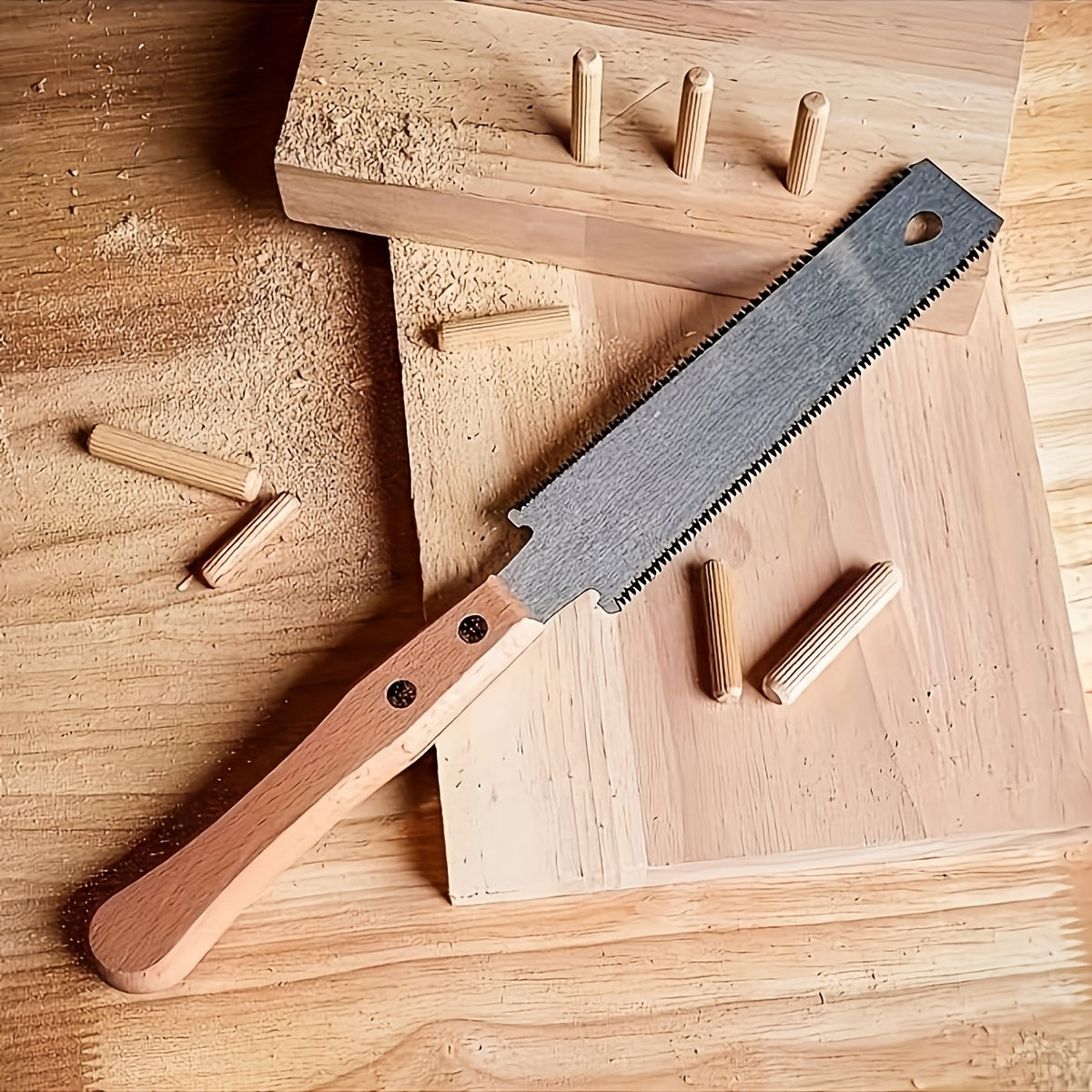 Scie manuelle SK5 à double tranchant, dents fines précises et manche bois, parfaite pour coupes nettes en menuiserie et élagage.