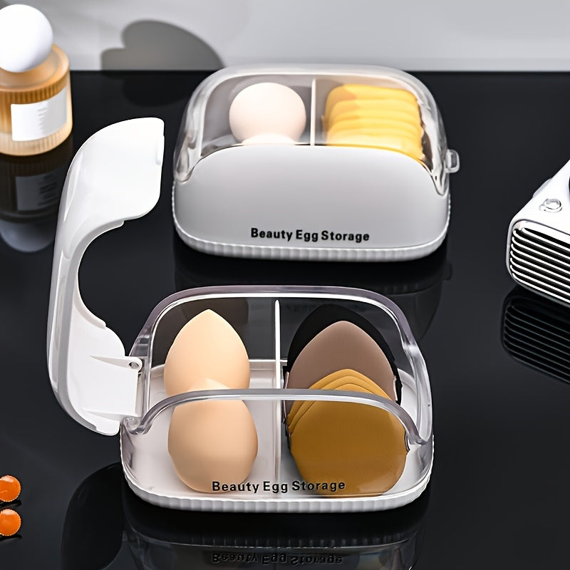 Boîte transparente pour éponge maquillage Organiseur antipoussière avec couvercle, plastique léger, idéal voyage ou maison, design clair pour visibilité optimale.