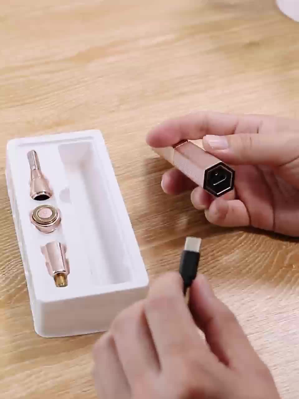 4-in-1 electric epilator for women, rechargeable, painless, for face, eyebrows, nose, bikini and body.