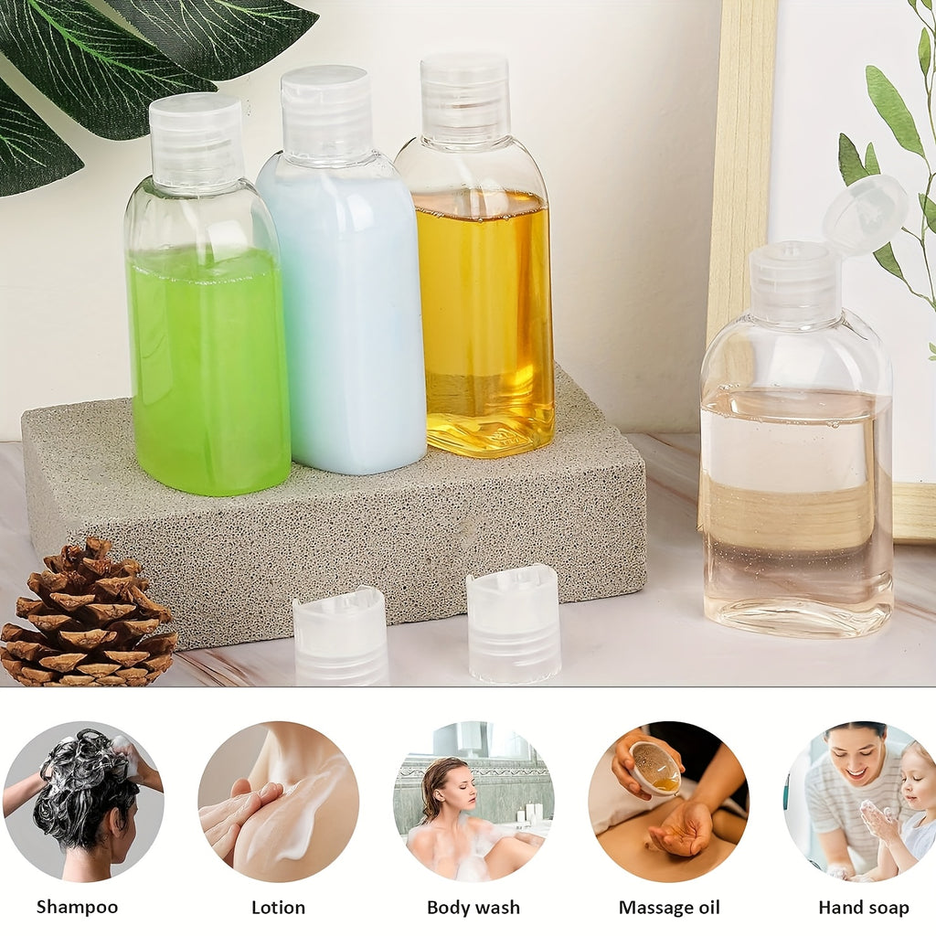 مجموعة من 6 زجاجات سفر، سعة 100 مل، مانعة للتسرب، متوافقة مع معايير إدارة أمن النقل الأمريكية، قابلة لإعادة التعبئة، سهلة الضغط والتنظيف، للمستحضرات ومنتجات العناية بالبشرة.