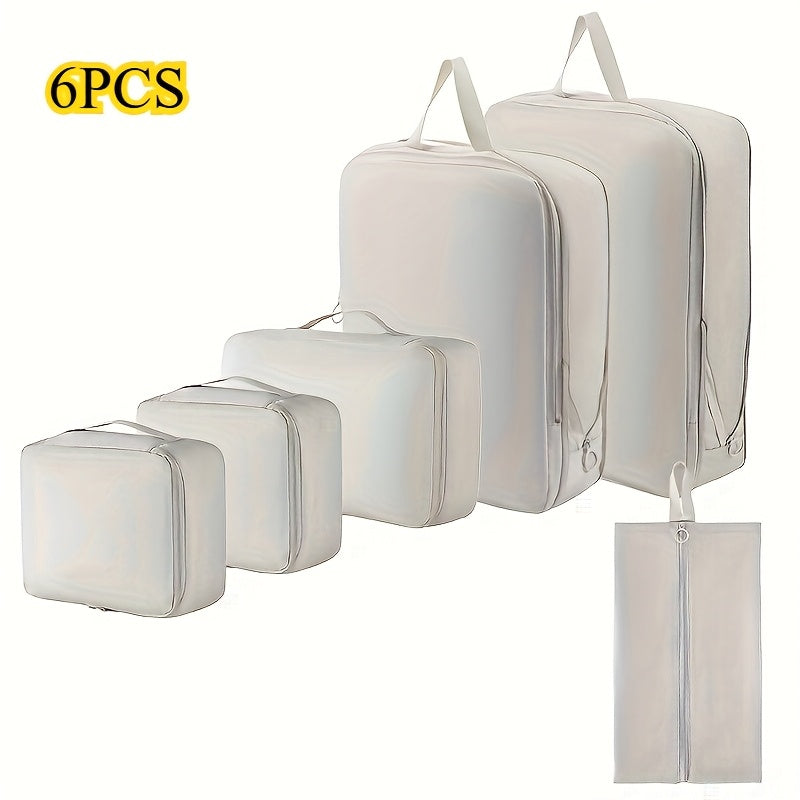 Lot de 6 cubes de rangement compressibles en polyester, durables, sans impression, idéaux pour vêtements, accessoires et organisation de bagages.