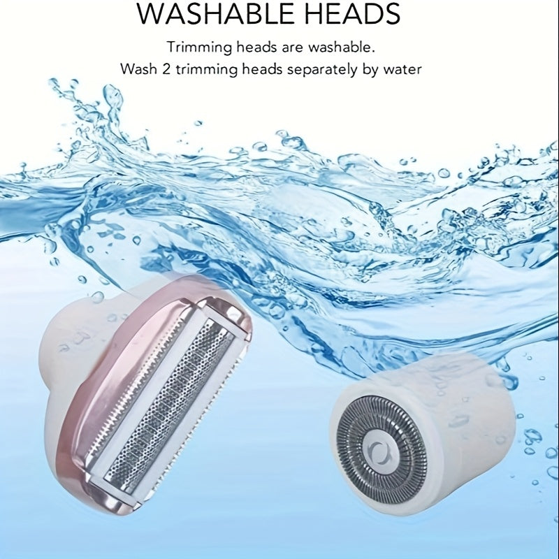 4-in-1 USB rechargeable epilator for women, face, eyebrows, nose and legs, compact design suitable for light skin tones, ideal for travel and as a gift.