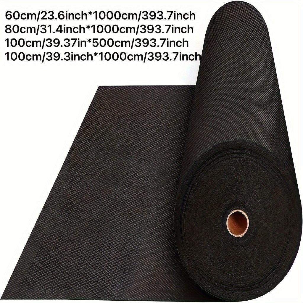 Rouleau de tissu paysager noir en PP non tissé, bordures vertes, durable, bloque les mauvaises herbes, perméable à l’eau, idéal potager et massifs floraux.
