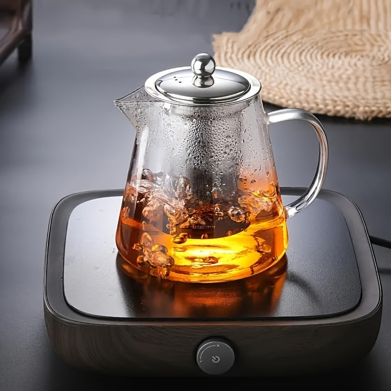 Théière en Verre Épais Premium avec Infuseur Inox : Résistante à la chaleur, lave-vaisselle, idéale pour café, thé en feuilles et thé fleuri.