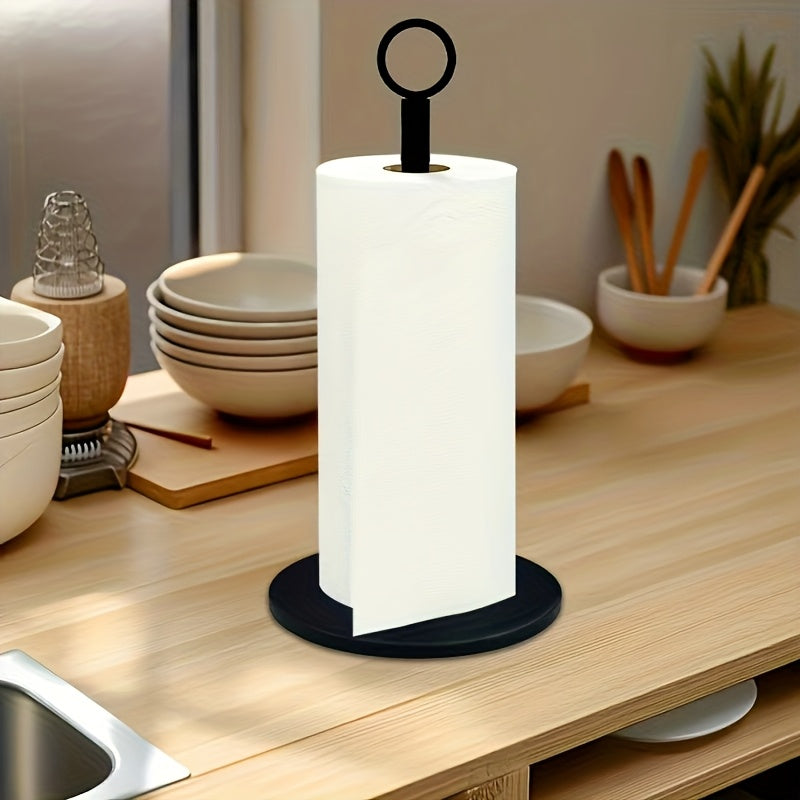 Distributeur essuie-tout en acier inoxydable premium, argenté, base lestée, pratique pour cuisine et rangement organisé.