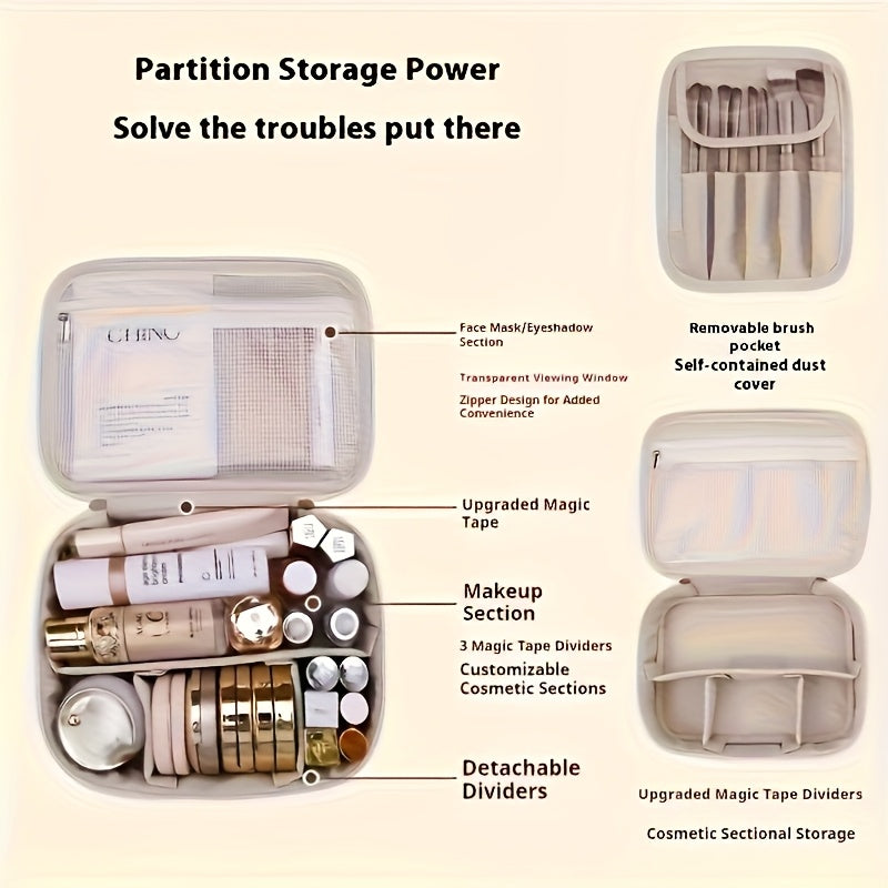 Detachable multi-layer makeup bag, large capacity, brush storage, portable and lightweight, ideal for essential travel cosmetics, for men and women.