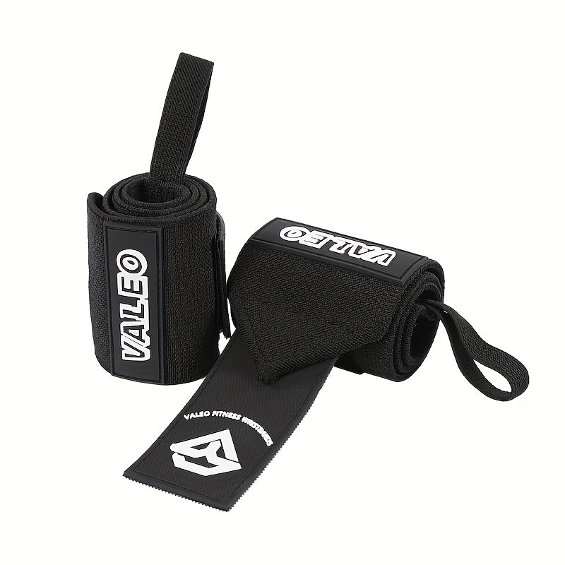 زوج من الأربطة المطاطية من VALEO لتدريبات الأثقال، مع حلقة للإبهام وحلقات قابلة للتعديل، مما يوفر دعمًا معززًا لتمارين الرفعة المميتة ورفع الأثقال.