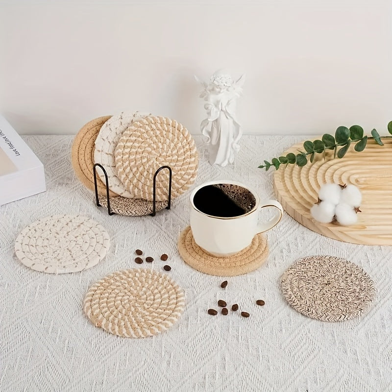 Lot de 8 sets de sets de table en coton tissé Protège assiettes et plats, résistant à la chaleur, design clair et foncé, idéal décoration maison ou cadeau.