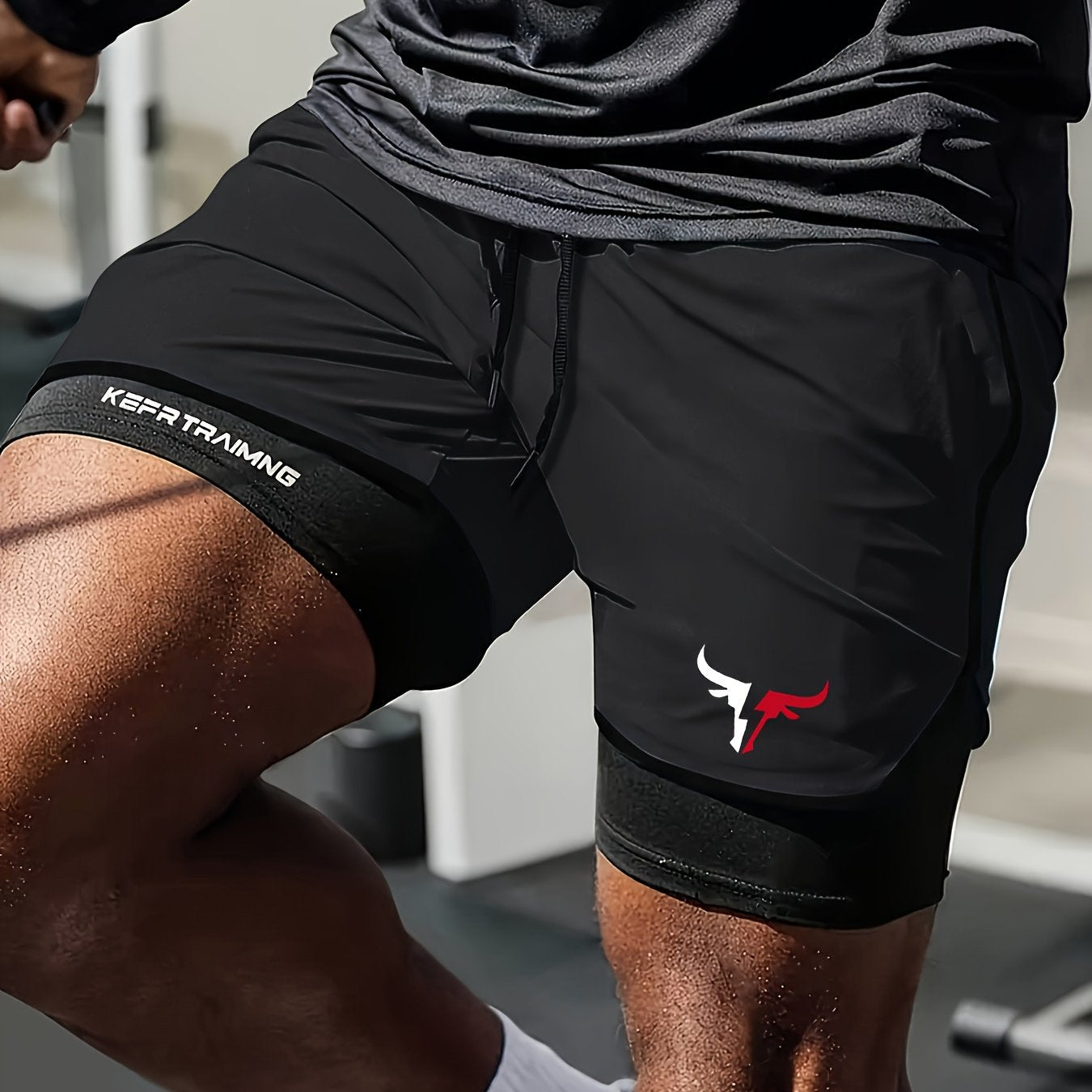 Shorts hommes 2-en-1, séchage rapide, respirants avec doublure mesh et poches, parfaits pour gym, randonnée et activités plage.