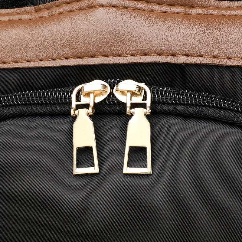 Large capacity women's backpack, soft nylon, solid color, practical for travel, work or computer, zipper and multiple pockets.