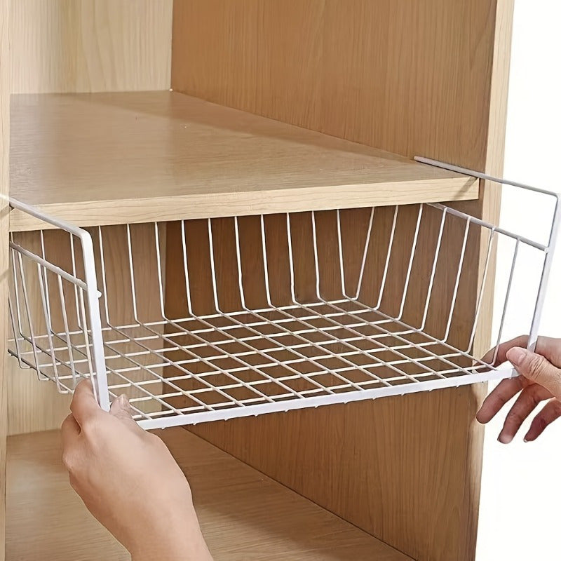 Grande boîte de rangement suspendue sans installation, panier métallique maillé multi-niveaux, solution verticale quatre saisons pour organiser cuisine, bureau, dortoir.