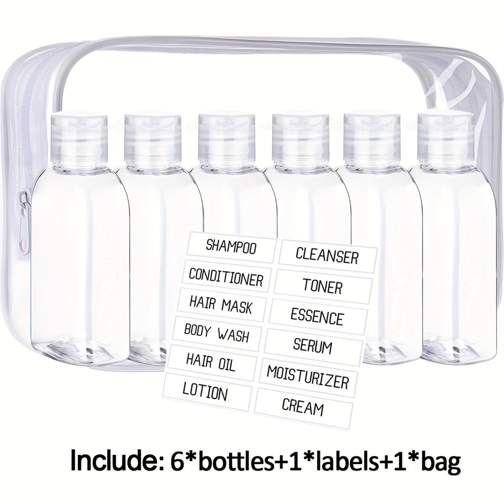 مجموعة من 6 زجاجات سفر، سعة 100 مل، مانعة للتسرب، متوافقة مع معايير إدارة أمن النقل الأمريكية، قابلة لإعادة التعبئة، سهلة الضغط والتنظيف، للمستحضرات ومنتجات العناية بالبشرة.