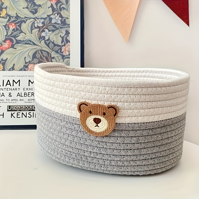 Panier de rangement artisanal tissé style cartoon, idéal pour jouets, accessoires animaux, bureau, clés, cosmétiques ou bijoux.