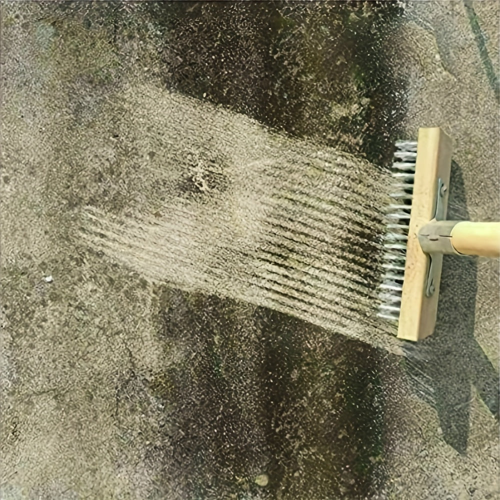 Brosse métallique robuste pour sol et jardin Poignée manuelle, fils d’acier durables, idéale pour mousse, débris, neige sur allées, patios et gouttières. Usage résidentiel et professionnel.