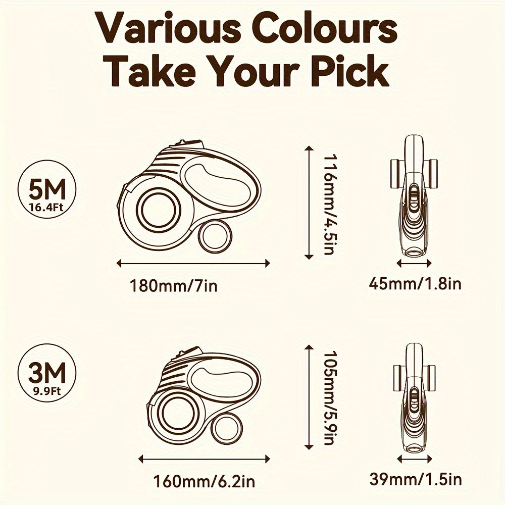 Laisse automatique rétractable ROJECO, 5 m en nylon durable, design géométrique bleu et blanc, idéale pour promenade et contrôle chiens petites à grandes tailles.