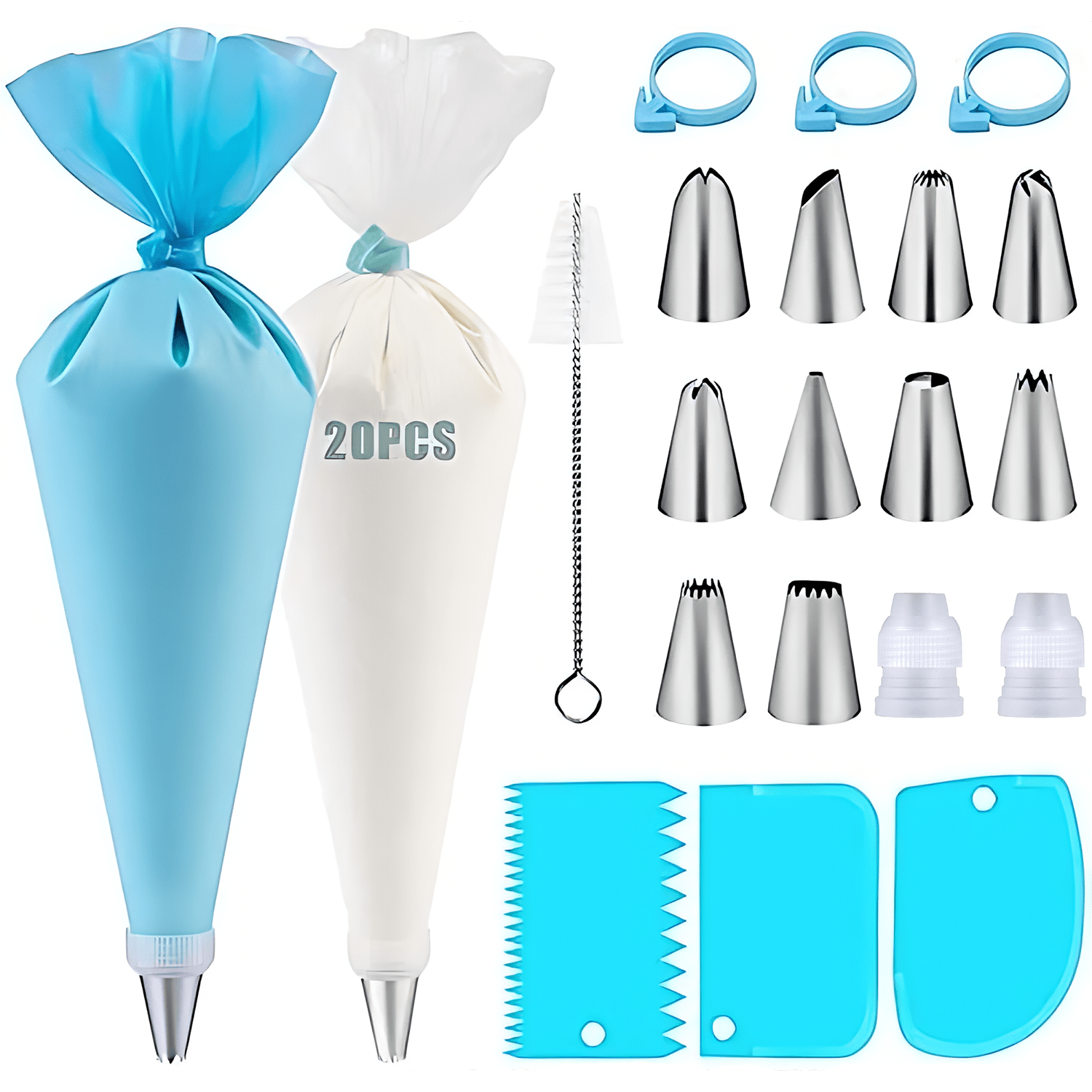 Kit de Décoration de Gâteaux 40 pcs : 10 douilles, 3 tubes crème, 20 poches à douille, brosse et accessoires, idéal pâtisserie, cupcakes et gâteaux.