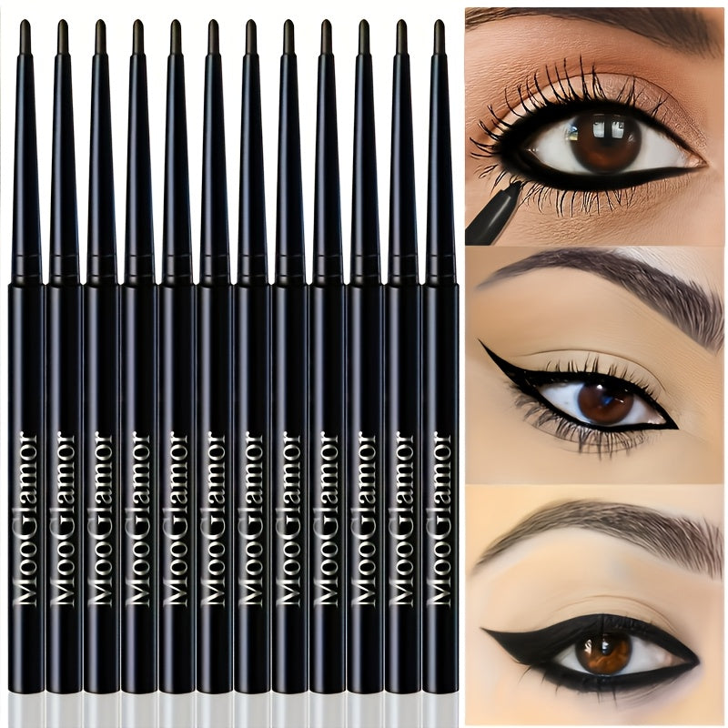 Lot de 12 eyeliners waterproof Tenue longue durée, tracé net sans bavure, parfait en voyage, idéal pour débutants et passionnés de maquillage.