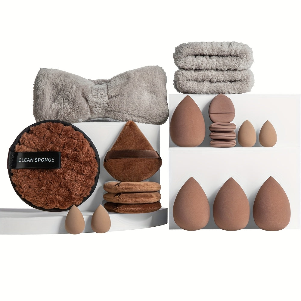 Professional 13/20/33 piece makeup set with accessories: nylon brushes, headband, sponges and accessories for precise and complete application.