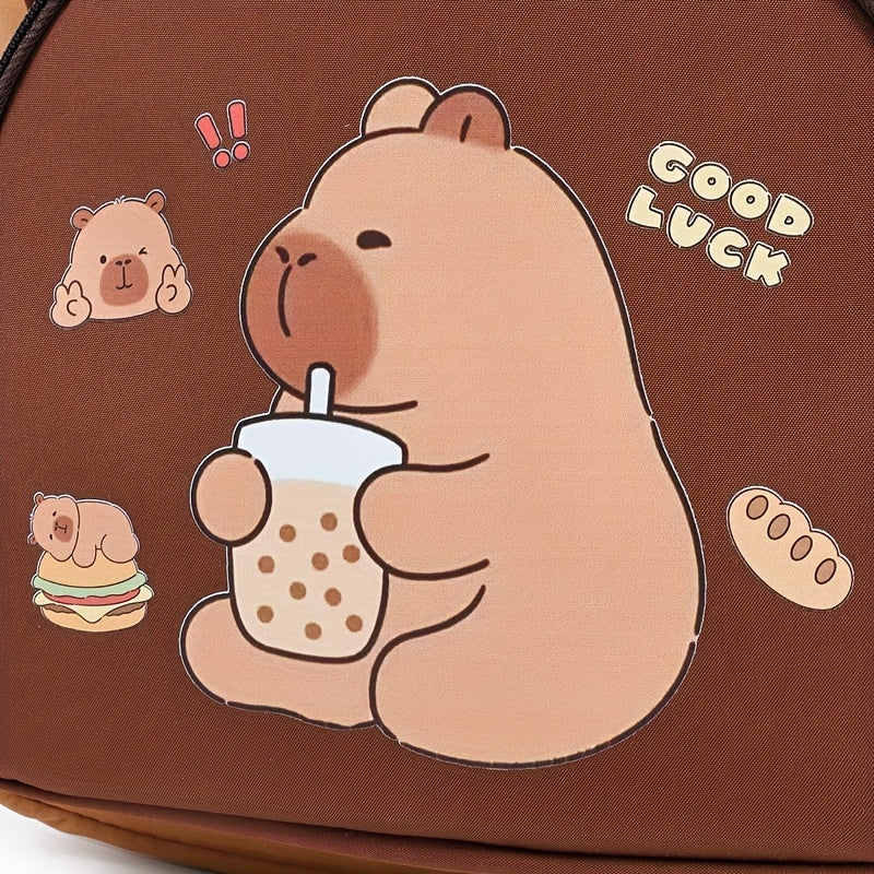 Sac à dos motif capybara, grande capacité, léger et stylé, sangles réglables, doublure durable, parfait école, voyage et sorties.