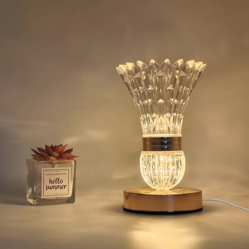 Lampe de table en cristal, intensité réglable, design plume moderne, USB, contrôle tactile, idéale chevet, bureau et salon.