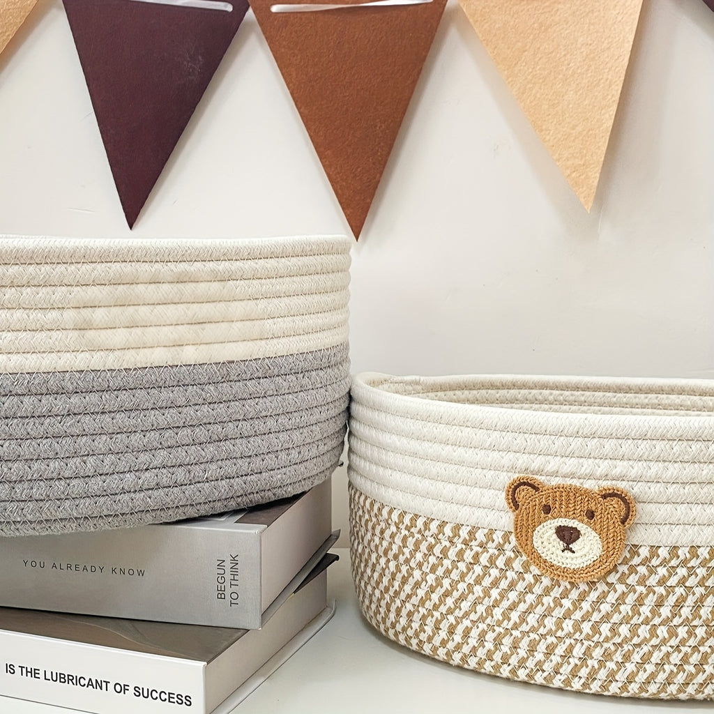 Panier de rangement artisanal tissé style cartoon, idéal pour jouets, accessoires animaux, bureau, clés, cosmétiques ou bijoux.