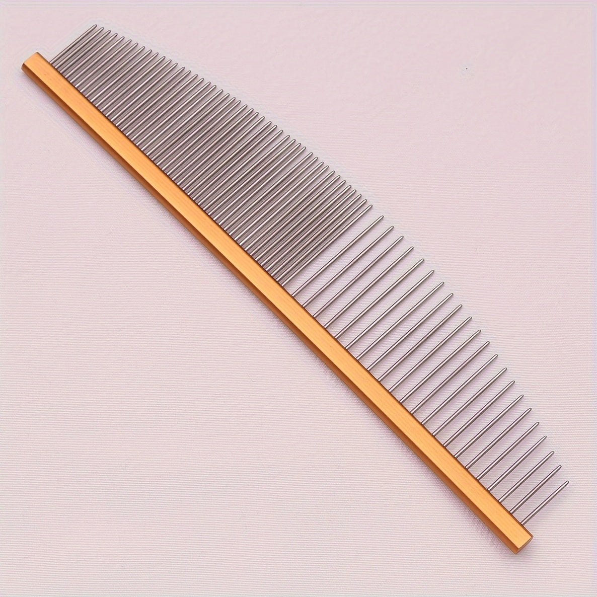 Stainless steel pet grooming comb. Aluminium handle, detangles knots and removes dead hair.