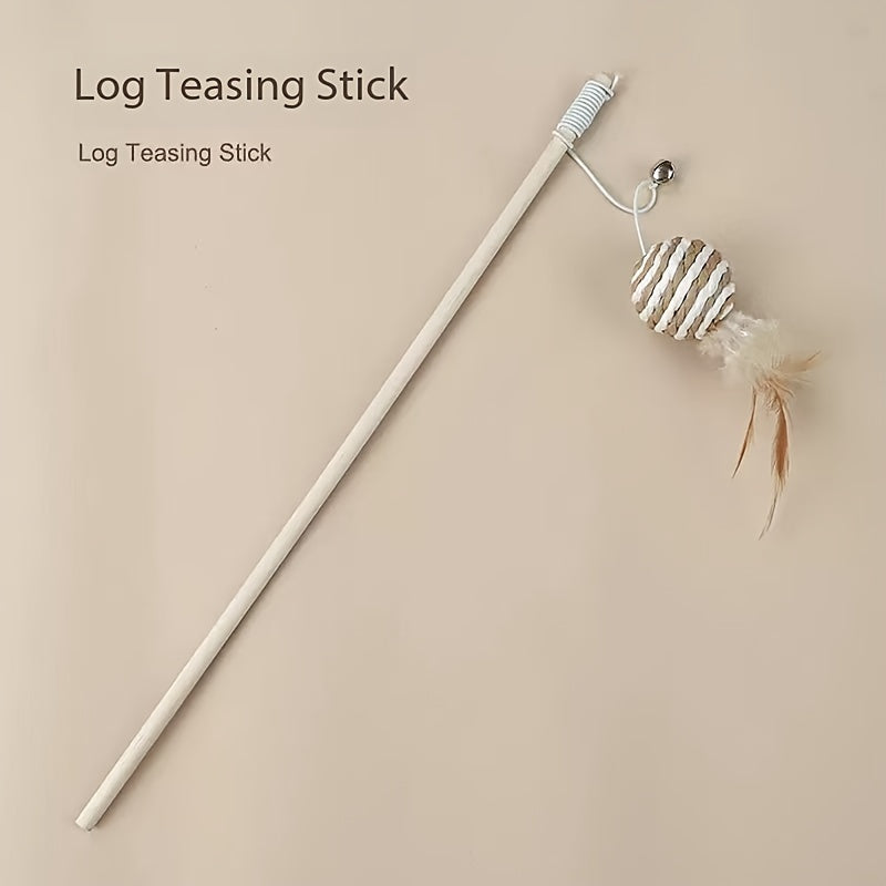 Set de 4 baguettes interactives en corde de jute pour chats, avec cloche et plumes, jouet durable, sans batterie, stimule jeu et activité.