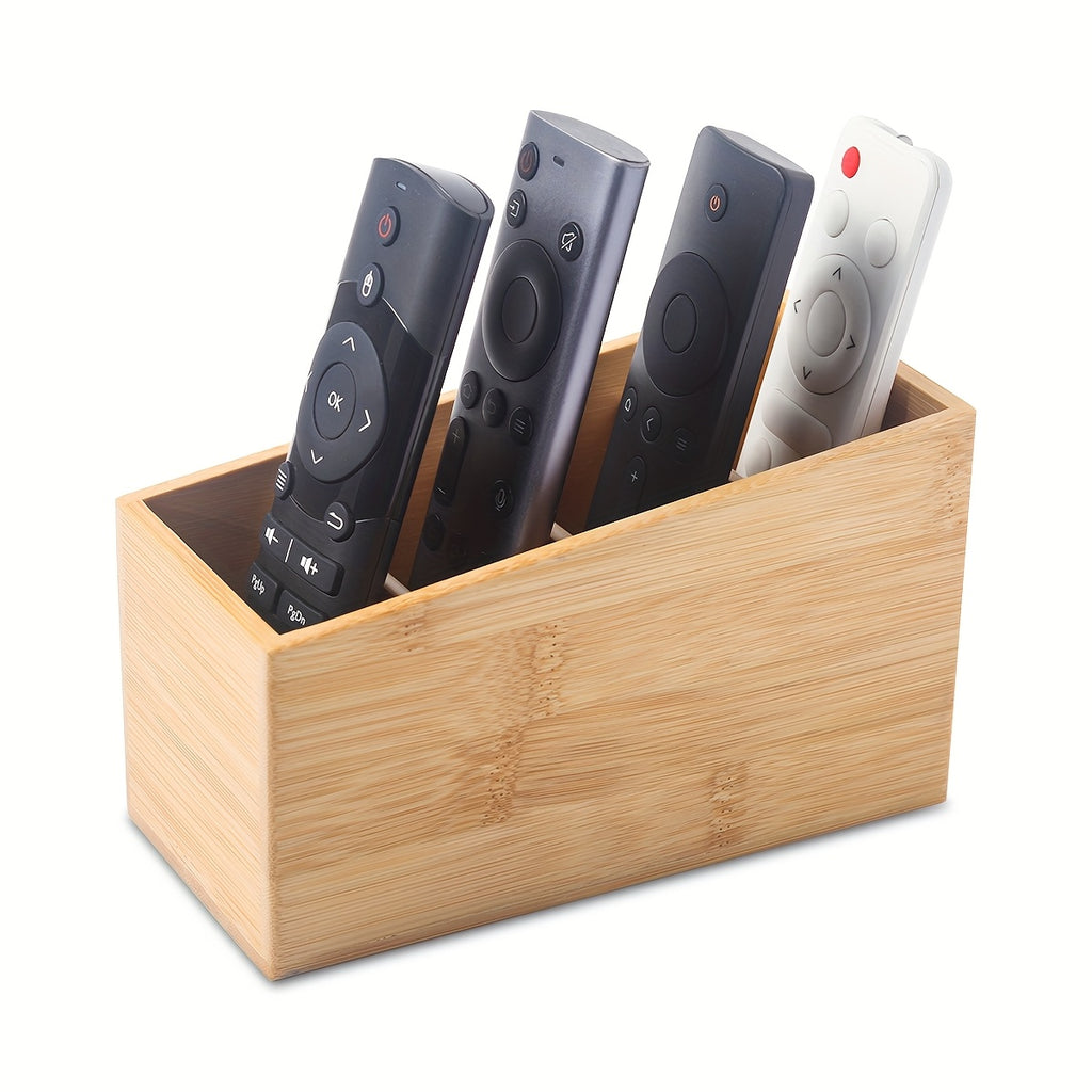 Four-compartment wooden box, perfect for organizing remote controls, makeup brushes and pens in the living room, bedroom or office.