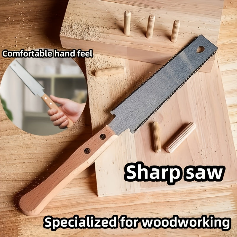 Scie manuelle SK5 à double tranchant, dents fines précises et manche bois, parfaite pour coupes nettes en menuiserie et élagage.