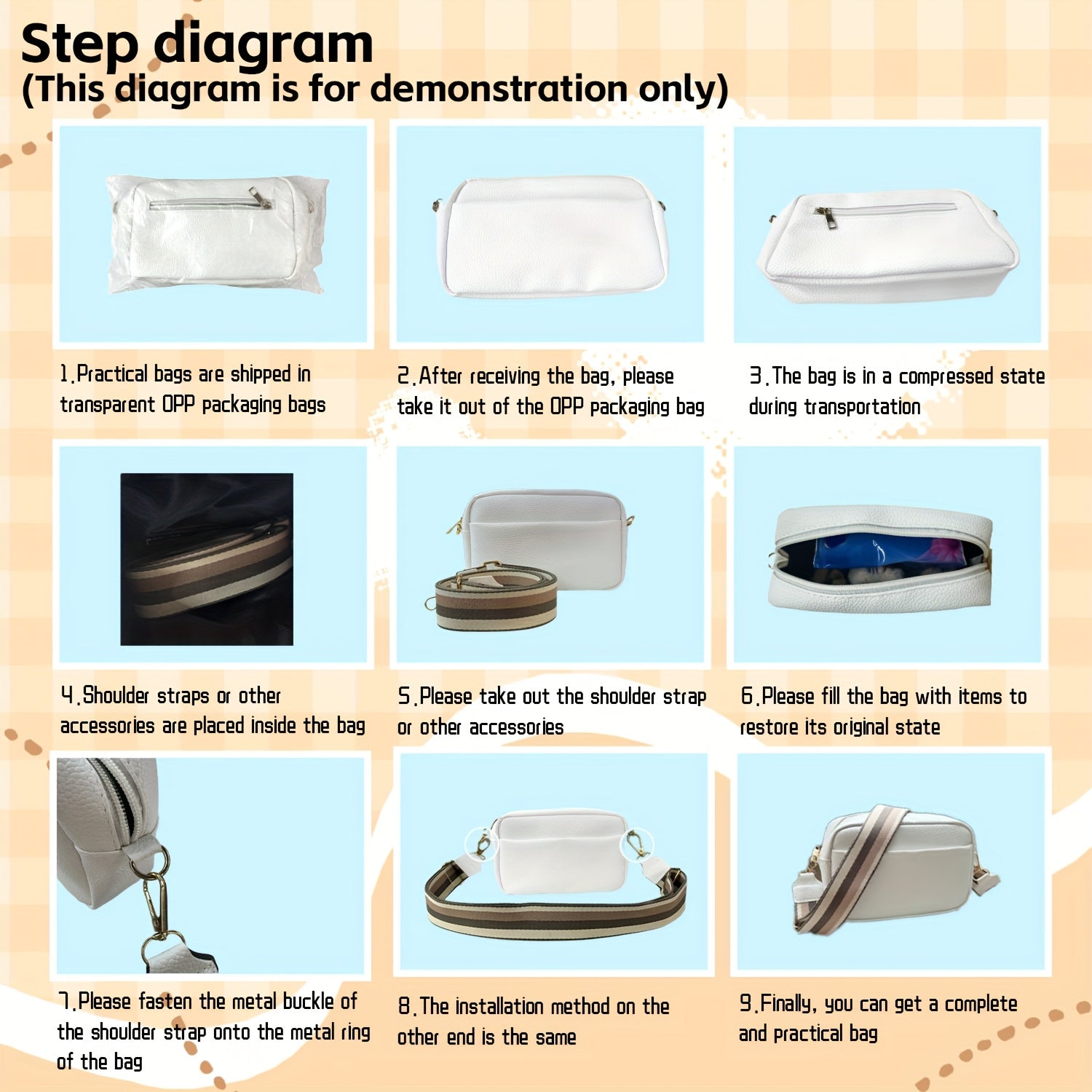 Sac bandoulière tissé élégant avec métal doré et chaîne amovible, léger, petit format carré, fermeture pression, idéal voyage, travail et usage quotidien.