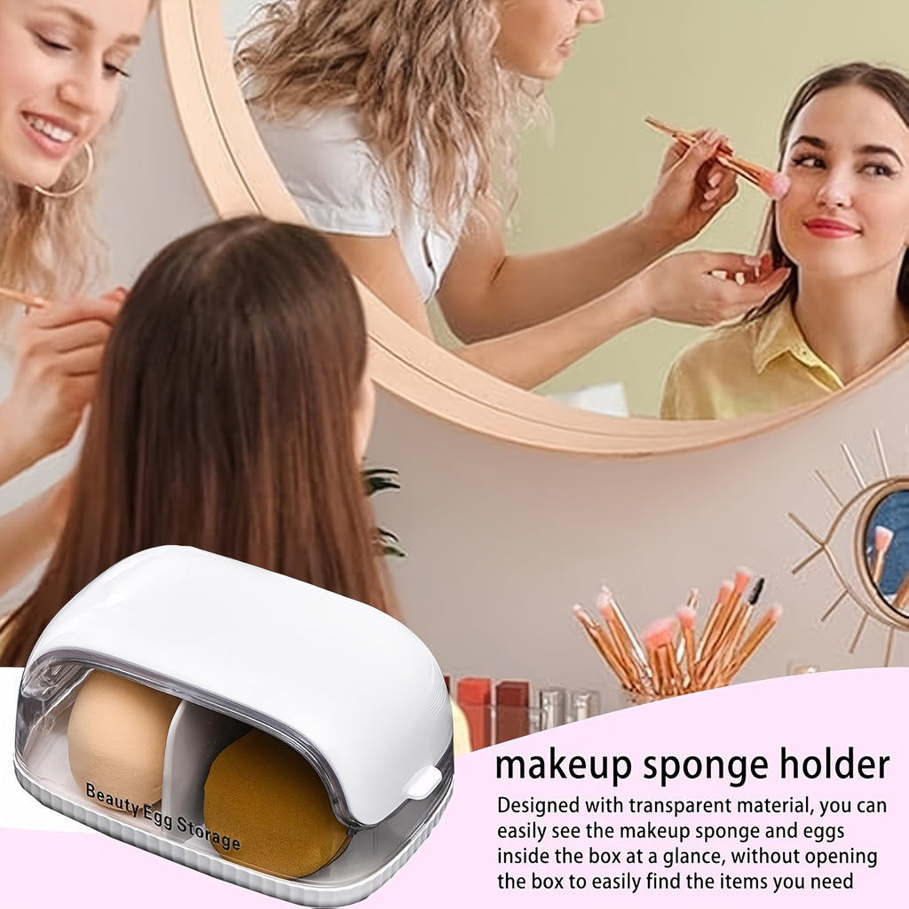 Boîte transparente pour éponge maquillage Organiseur antipoussière avec couvercle, plastique léger, idéal voyage ou maison, design clair pour visibilité optimale.