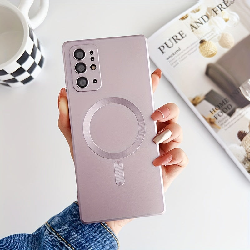 Transparent plated case compatible with wireless magnetic charging, shockproof, for Samsung Galaxy S20 to S23, offering protection and sleek style.