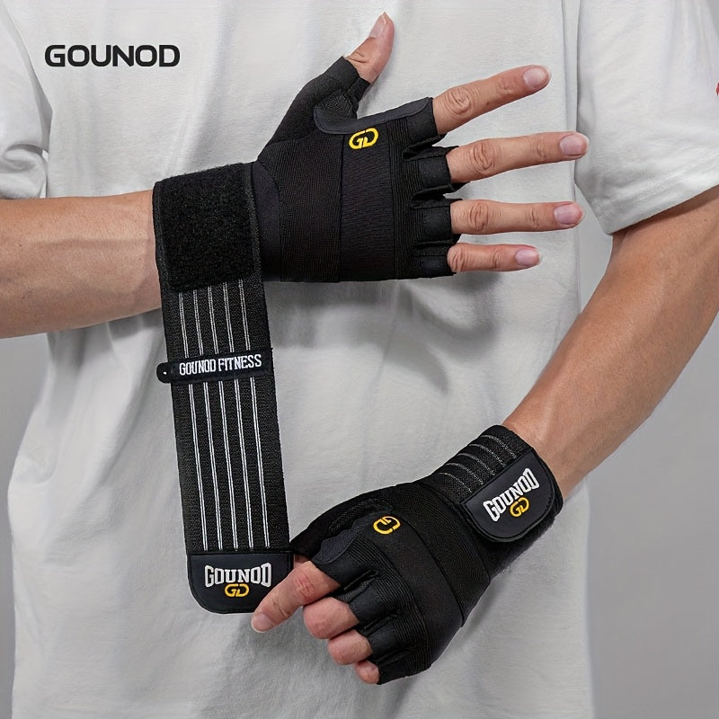 Paire de gants de musculation GOUNOD, design antidérapant avec renfort au pouce, fermeture ajustable, parfaits pour le fitness et le bodybuilding.