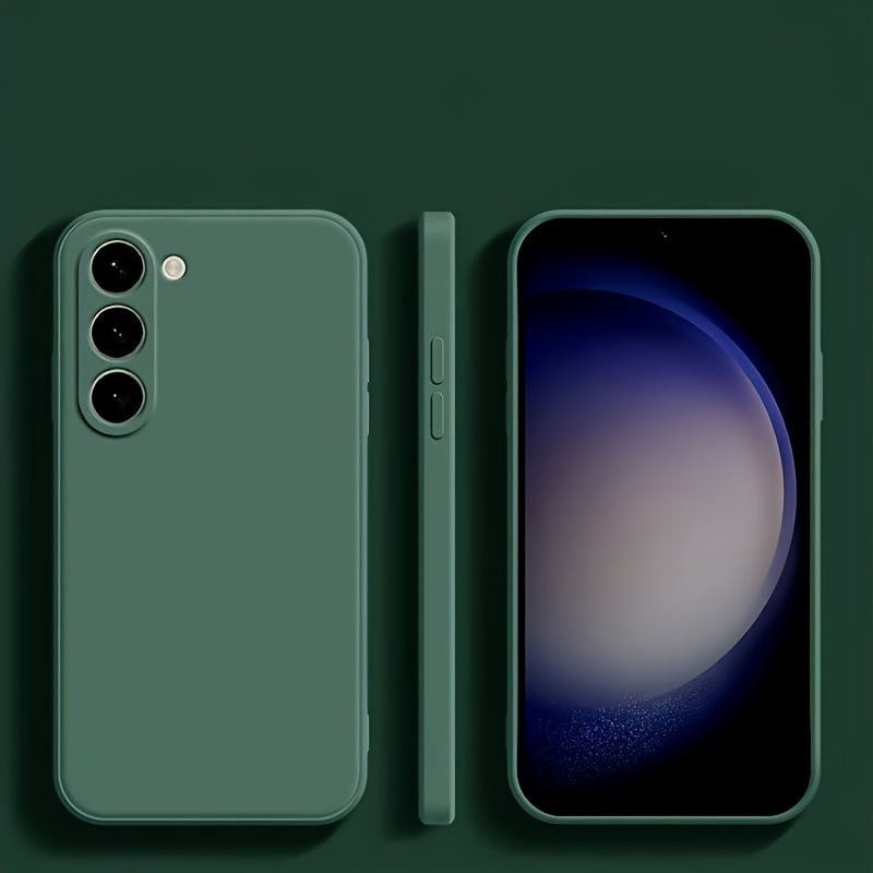 Square silicone case with straight edges for Samsung Galaxy, offering shock protection, secure grip and modern minimalist design.