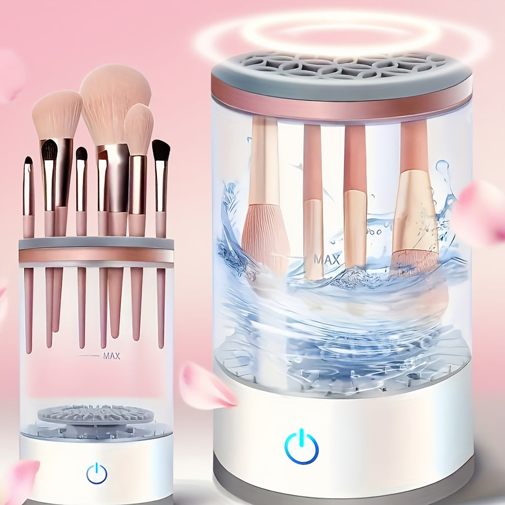 Automatic electric makeup brush cleaner with cleaning mat, compatible with all sizes, convenient and portable, ideal gift for women.