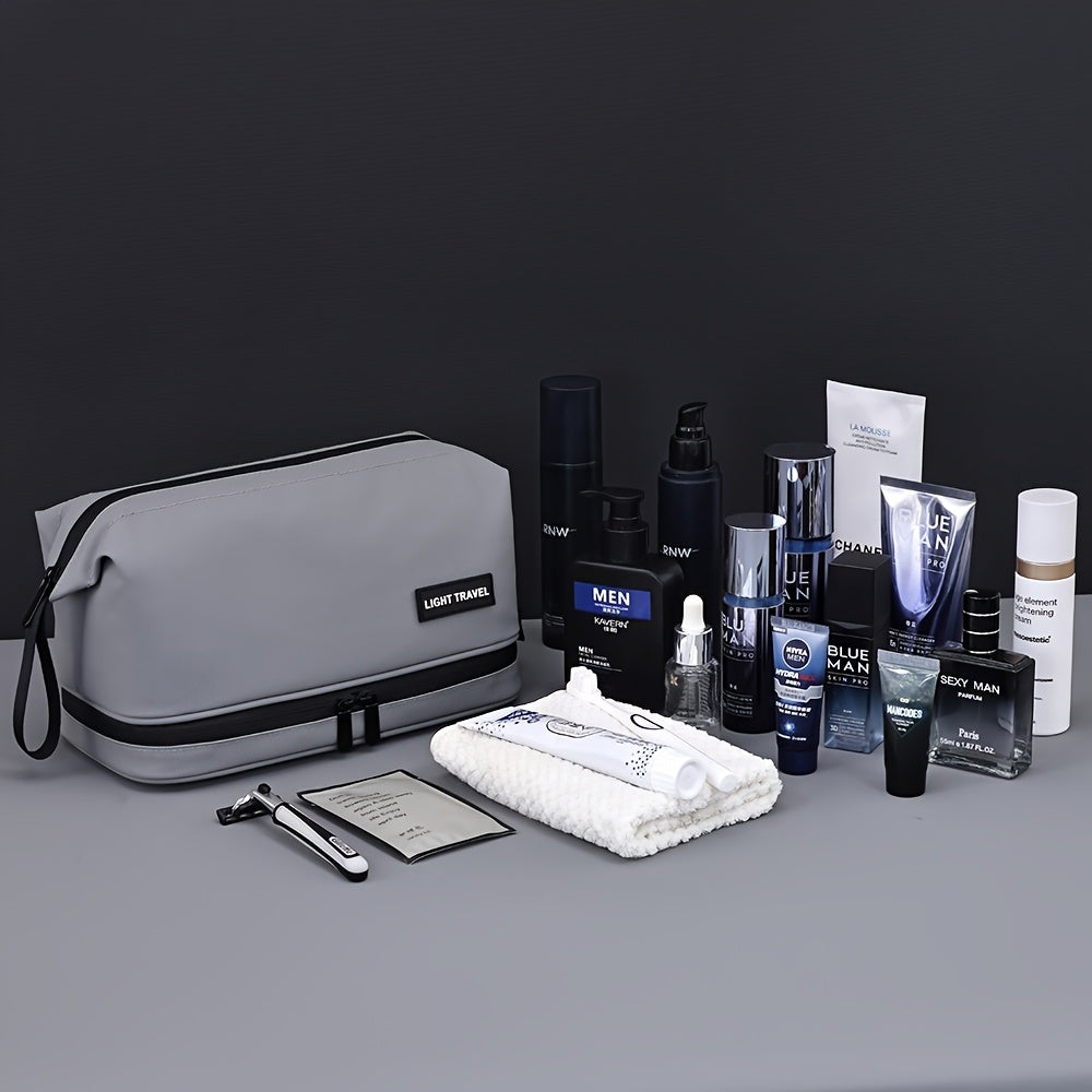 Trousse de toilette élégante, grande capacité, étanche avec séparation humide/sèche, parfaite pour voyages d’affaires et rangement domestique.