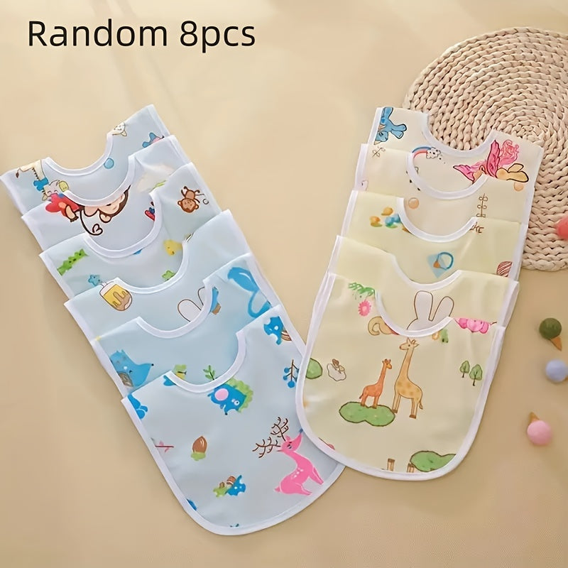 Random set of 8 or 10 crystal velvet bibs, pink and blue, U-shaped with pocket, ideal for baby meals.