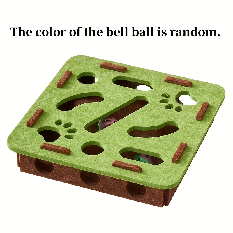 Jouet interactif pour chat, tunnel et balle à cloche, matériau durable, sans batterie, design géométrique, favorise activité et stimulation mentale.