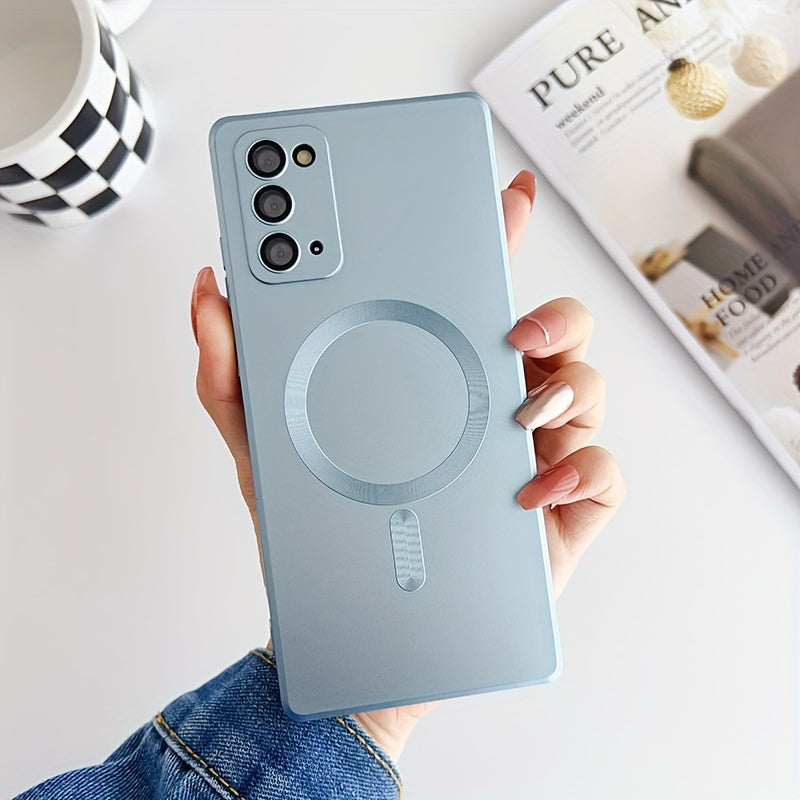 Transparent plated case compatible with wireless magnetic charging, shockproof, for Samsung Galaxy S20 to S23, offering protection and sleek style.