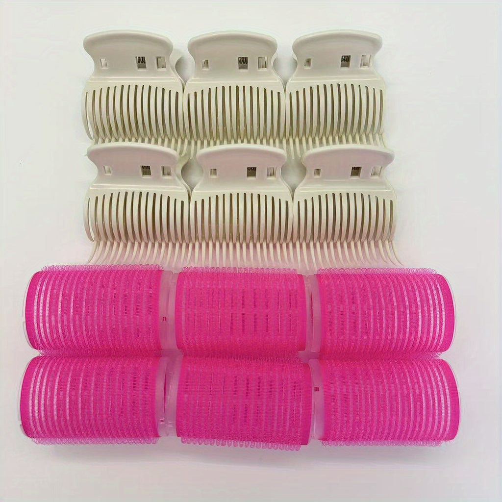 Set of 12 durable plastic curlers and clips, suitable for medium-length hair, manual hairstyling tools for salon and personal use.