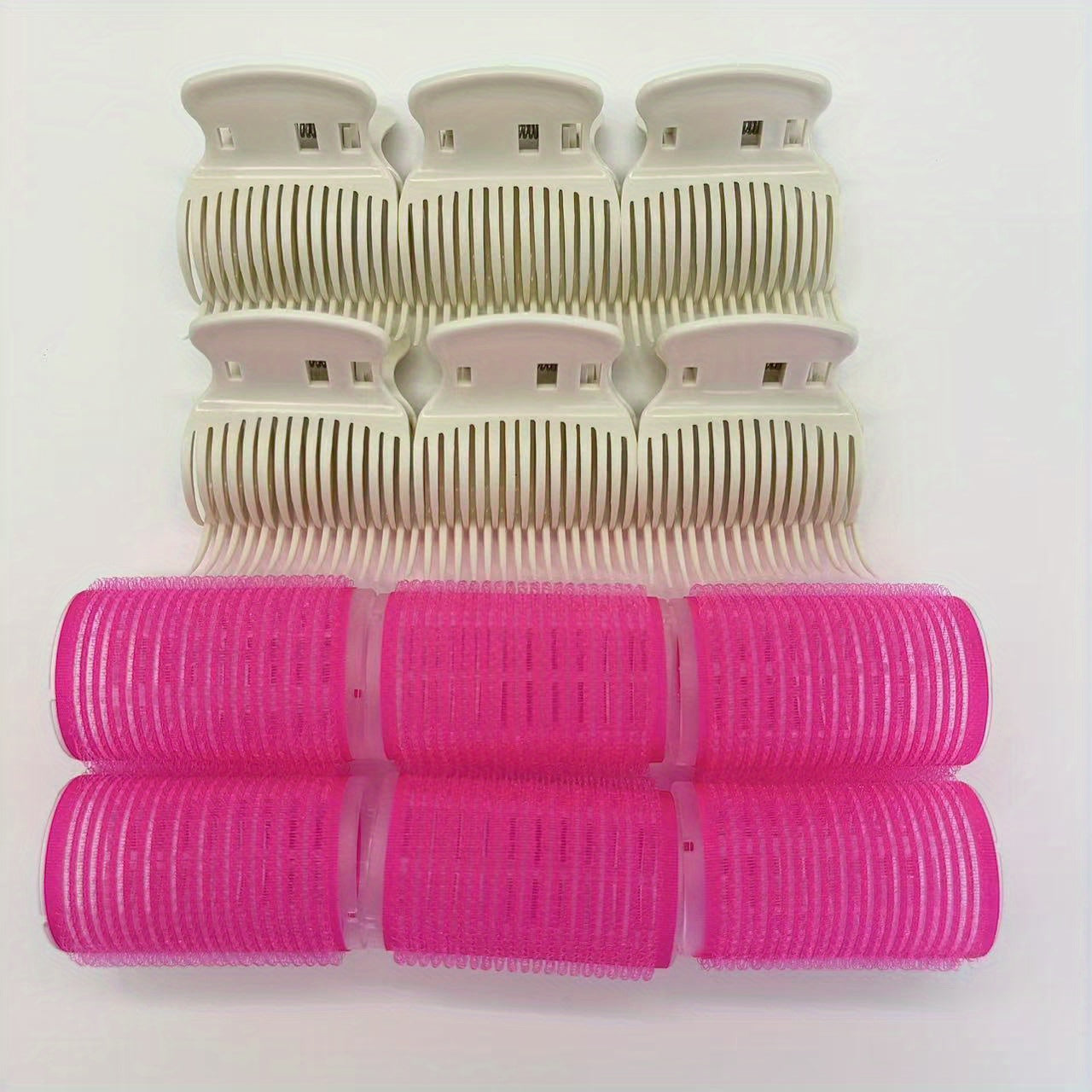 Set of 12 durable plastic curlers and clips, suitable for medium-length hair, manual hairstyling tools for salon and personal use.