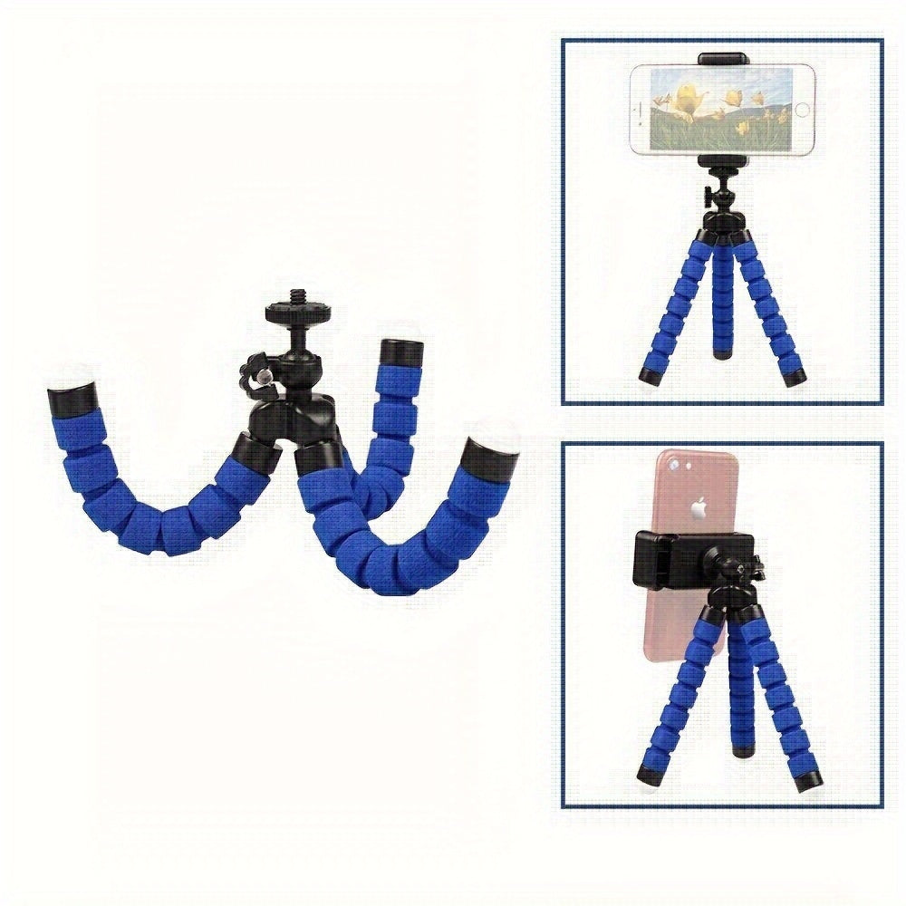 Flexible Octopus Tripod: Portable support for smartphone and camera, 360° rotation, foam grip, adjustable, universal clip, ideal for photo and video.