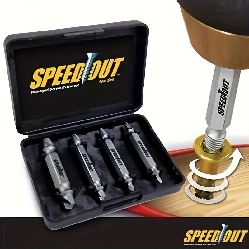 Lot de 4 accessoires extracteurs de vis, pour retirer facilement vis abîmées ou coincées.