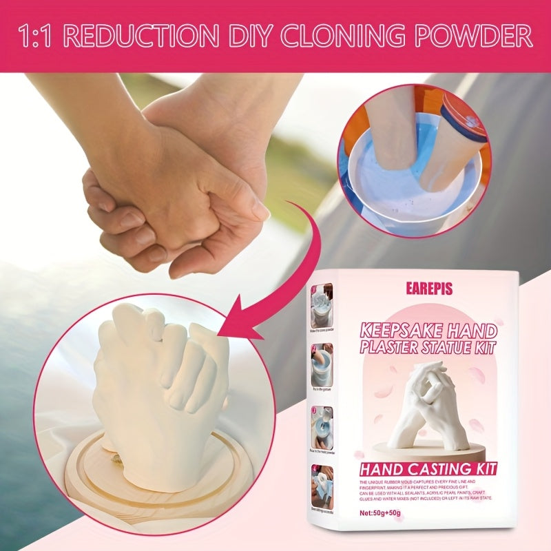 3D hand casting kit, DIY for couples, friends or family, with powder, sandpaper and accessories, perfect creative gift.